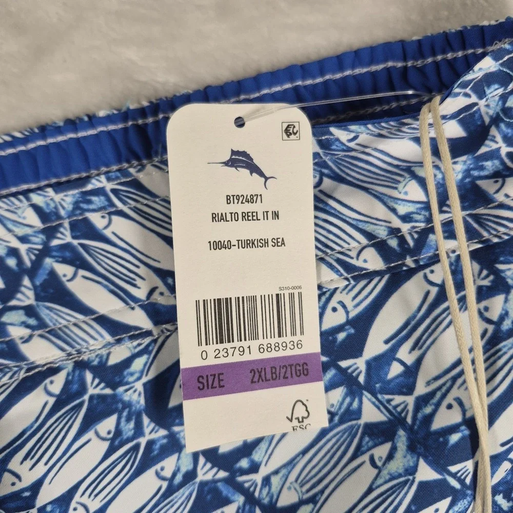 Tommy Bahama Swim Trunks Men's 2XLB Blue Rialto Reel It In Fish Shorts Beach NWT